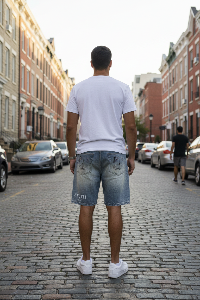 Faded Distressed Baggy Denim Shorts