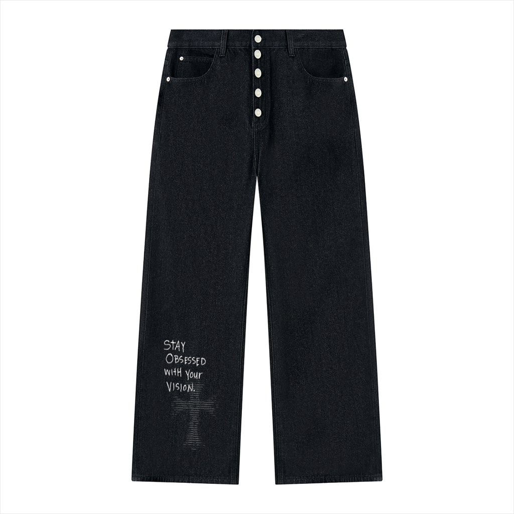 Men's Vintage Wash Wide Leg Denim Jeans