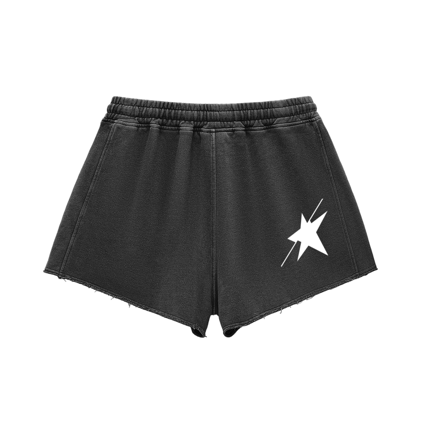 Snow Washed Raw Edge Drawstring Shorts