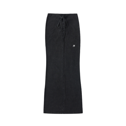 Dyed Washed Drawstring Maxi Skirt