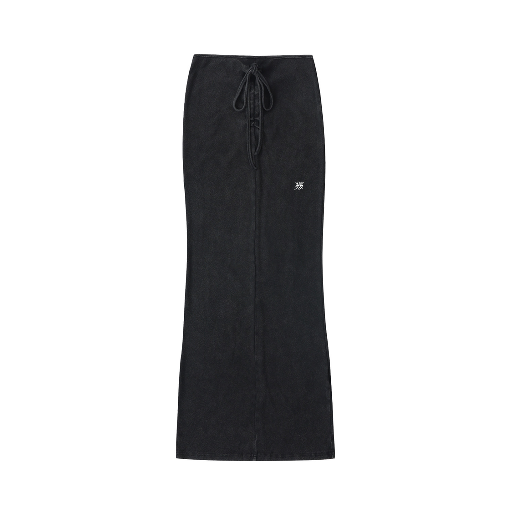 Dyed Washed Drawstring Maxi Skirt