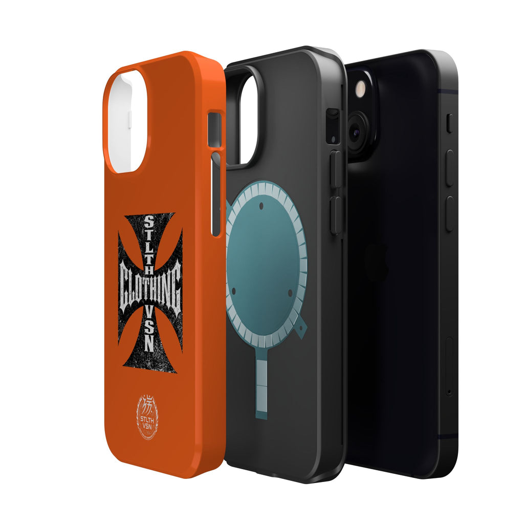 Phone Case — Orange Magnetic Impact-Resistant Case with Bold Cross Logo