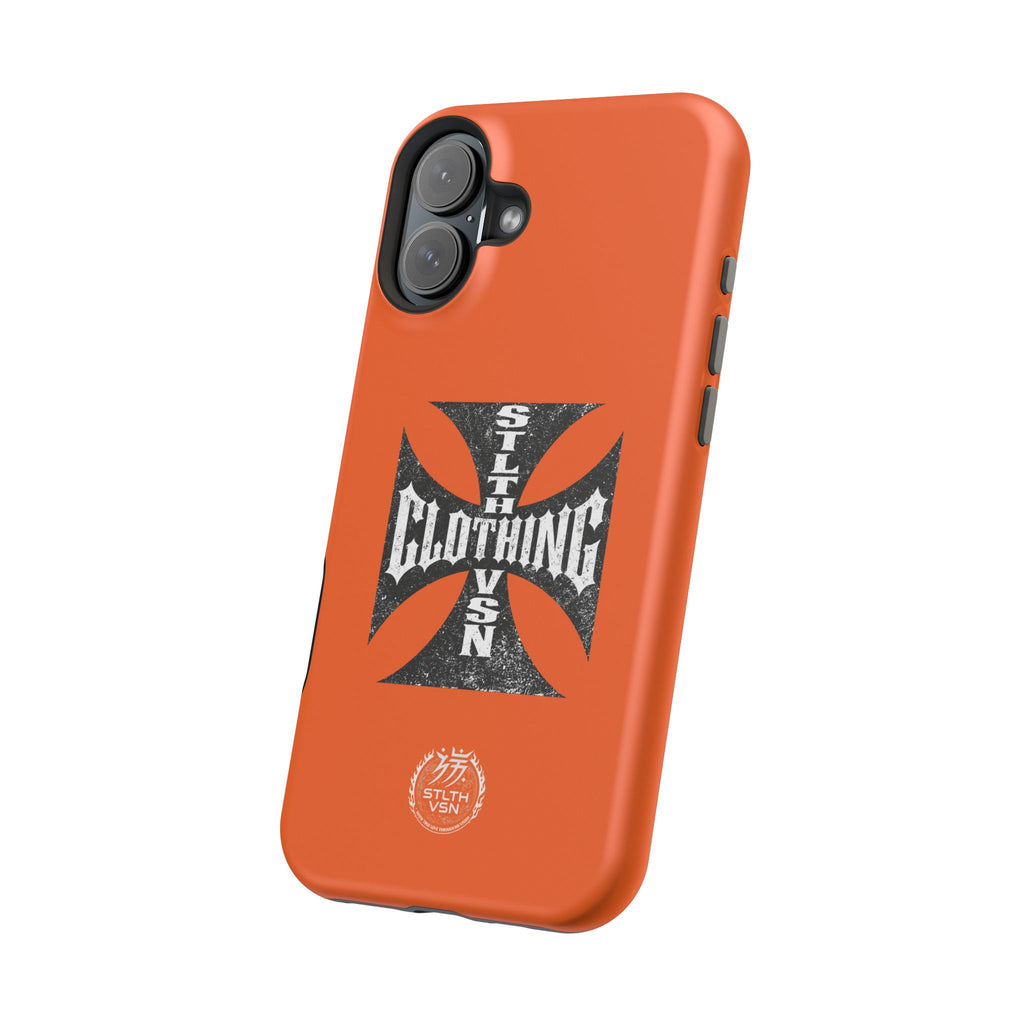 Phone Case — Orange Magnetic Impact-Resistant Case with Bold Cross Logo