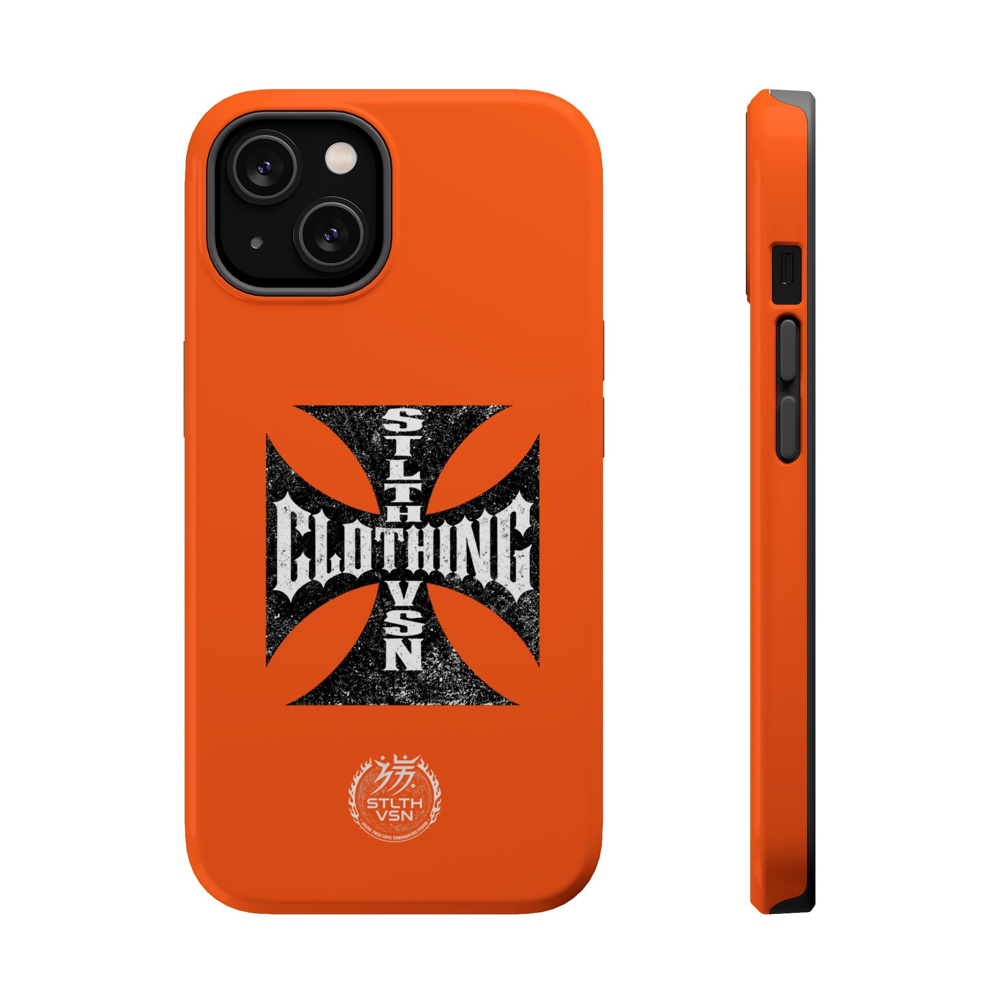 Phone Case — Orange Magnetic Impact-Resistant Case with Bold Cross Logo