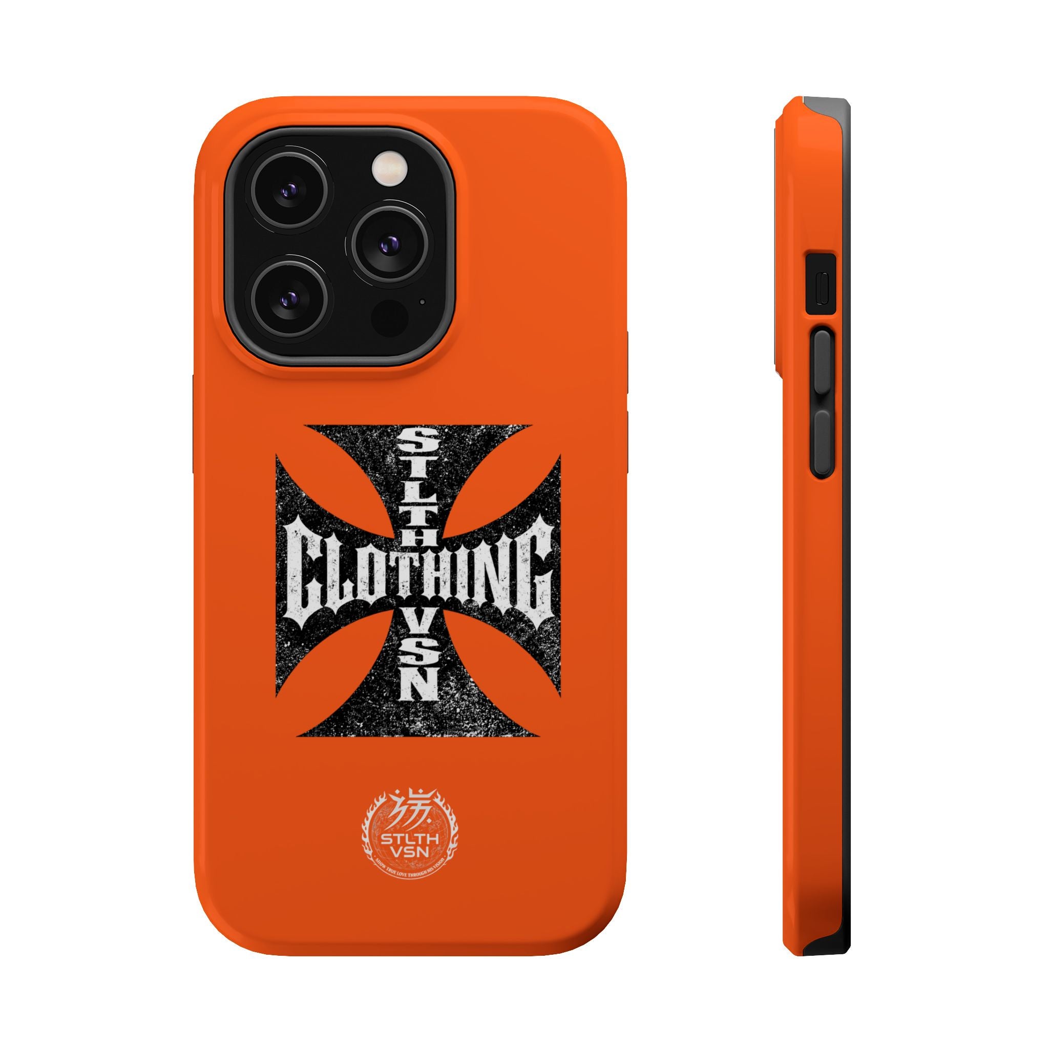 Phone Case — Orange Magnetic Impact-Resistant Case with Bold Cross Logo