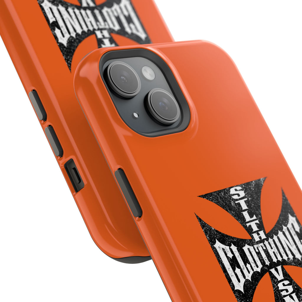 Phone Case — Orange Magnetic Impact-Resistant Case with Bold Cross Logo