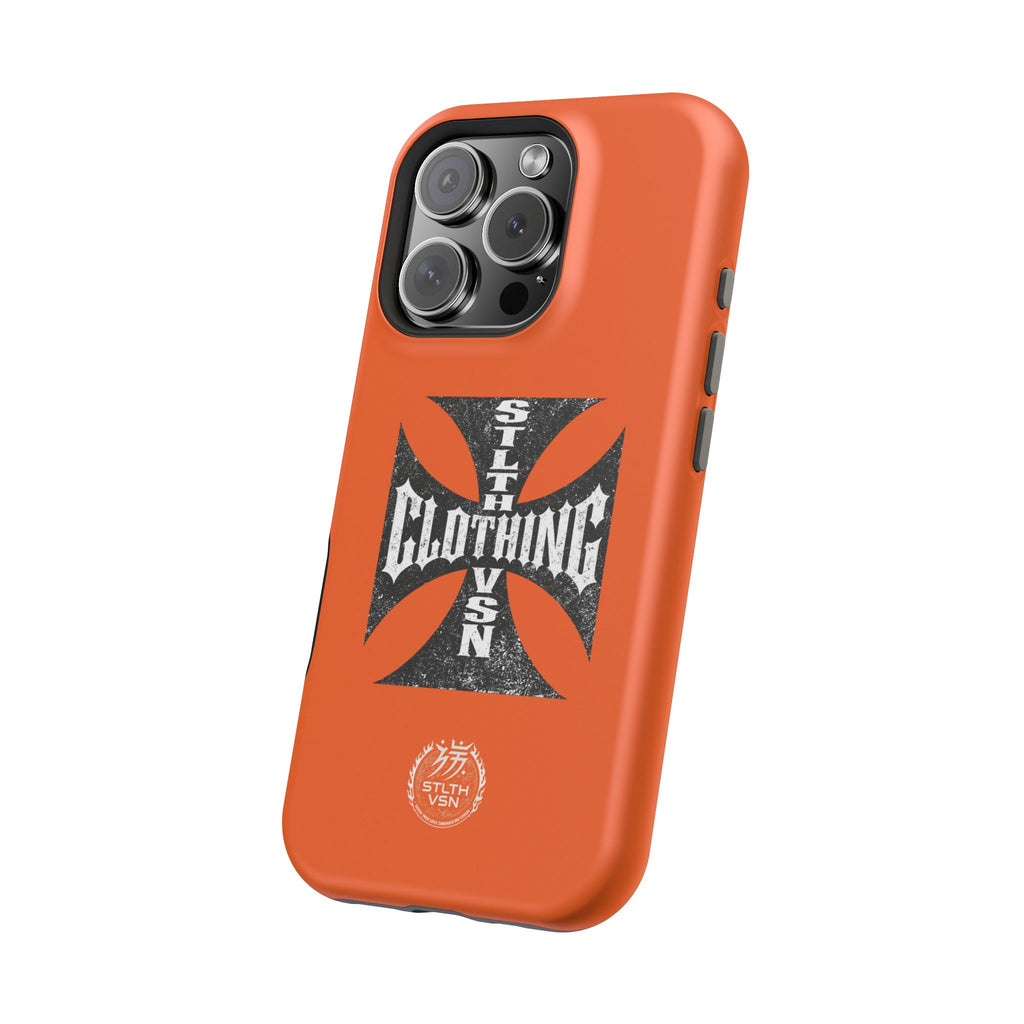 Phone Case — Orange Magnetic Impact-Resistant Case with Bold Cross Logo