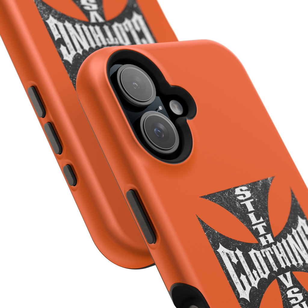 Phone Case — Orange Magnetic Impact-Resistant Case with Bold Cross Logo
