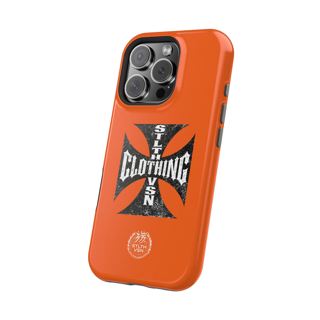 Phone Case — Orange Magnetic Impact-Resistant Case with Bold Cross Logo