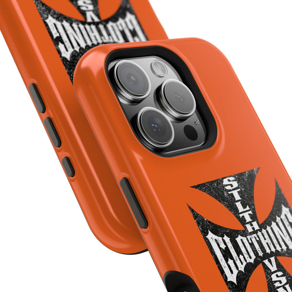 Phone Case — Orange Magnetic Impact-Resistant Case with Bold Cross Logo