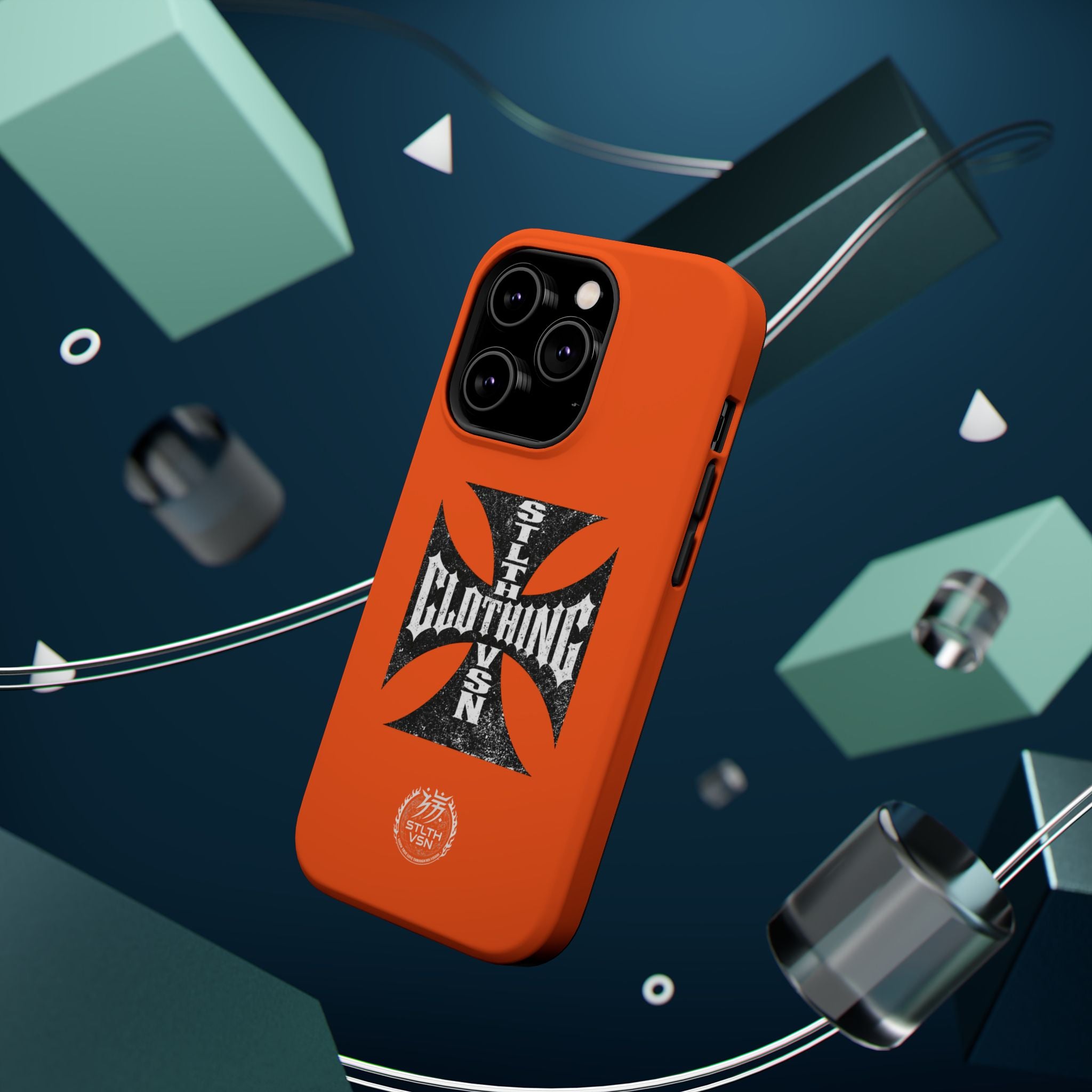 Phone Case — Orange Magnetic Impact-Resistant Case with Bold Cross Logo