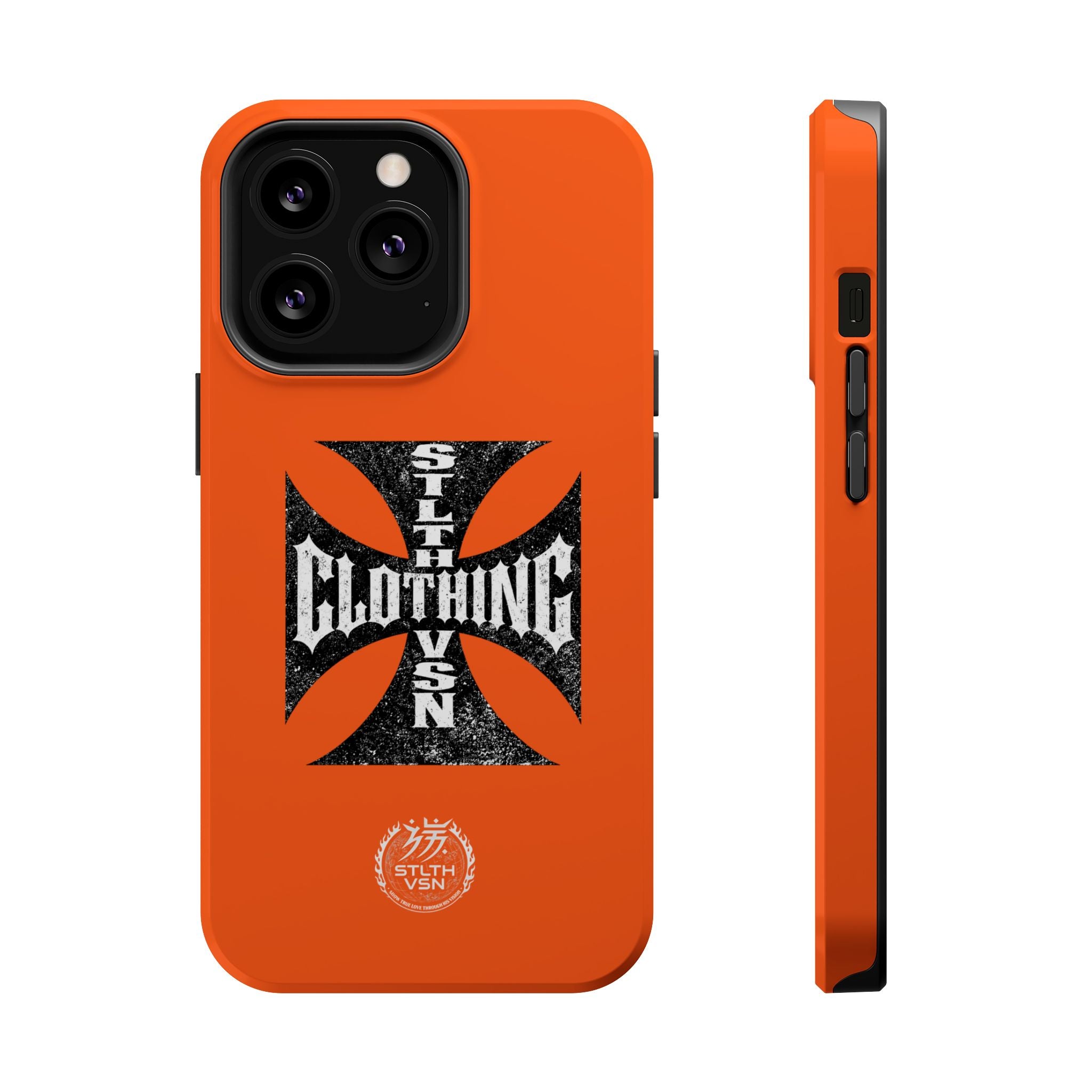 Phone Case — Orange Magnetic Impact-Resistant Case with Bold Cross Logo