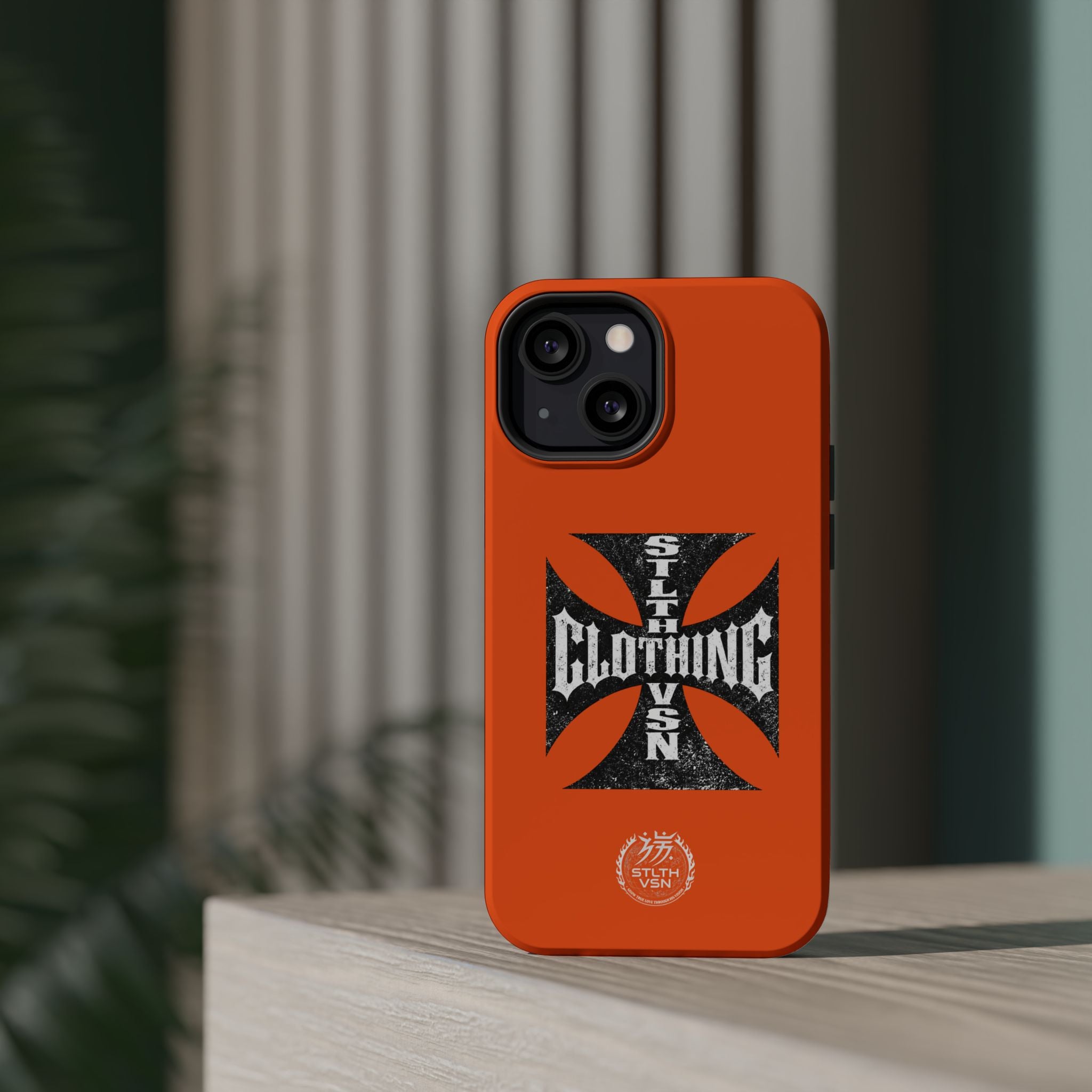 Phone Case — Orange Magnetic Impact-Resistant Case with Bold Cross Logo