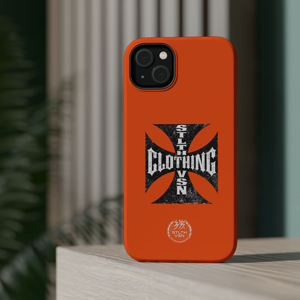 Phone Case — Orange Magnetic Impact-Resistant Case with Bold Cross Logo