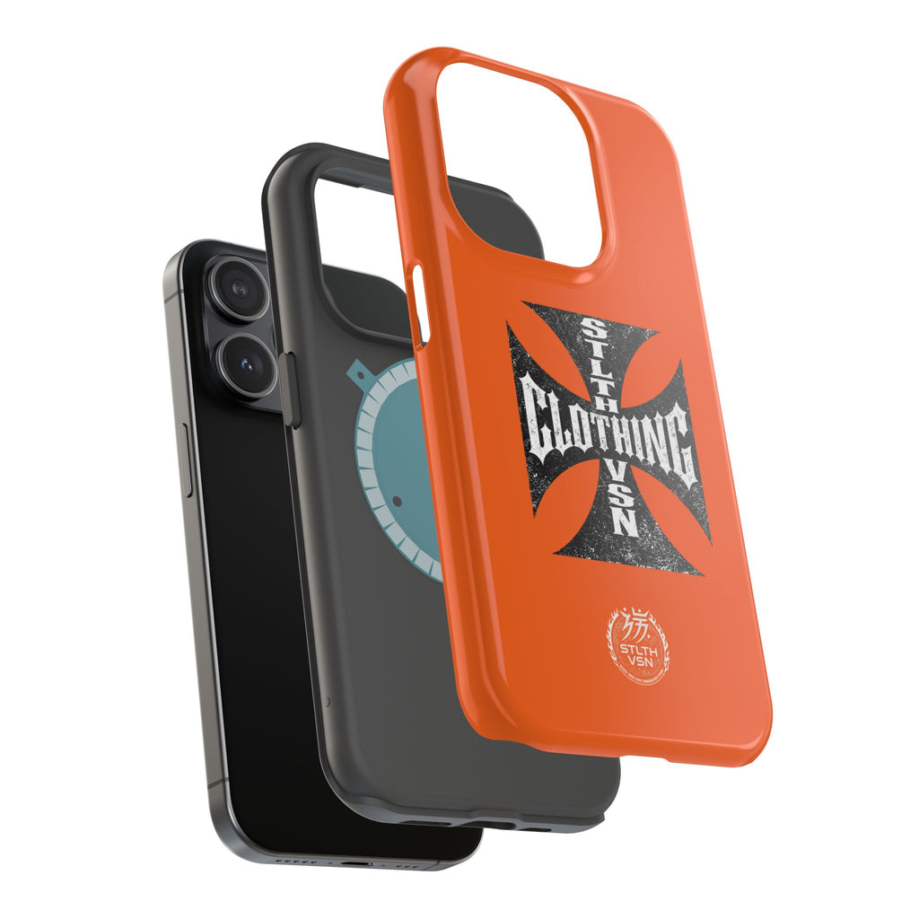 Phone Case — Orange Magnetic Impact-Resistant Case with Bold Cross Logo