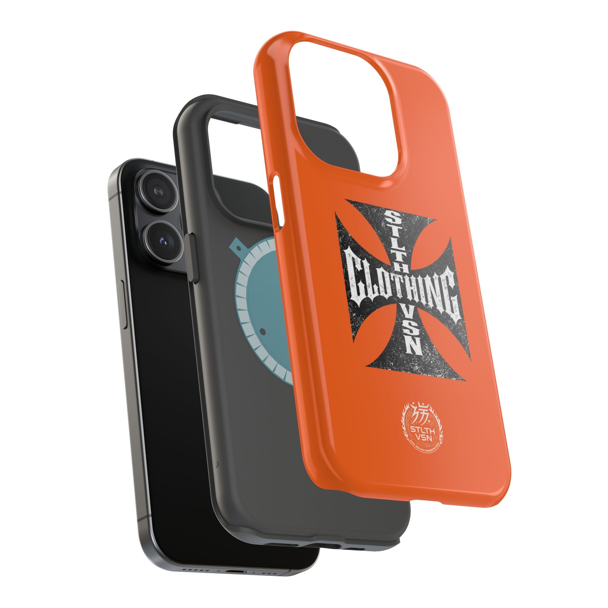 Phone Case — Orange Magnetic Impact-Resistant Case with Bold Cross Logo