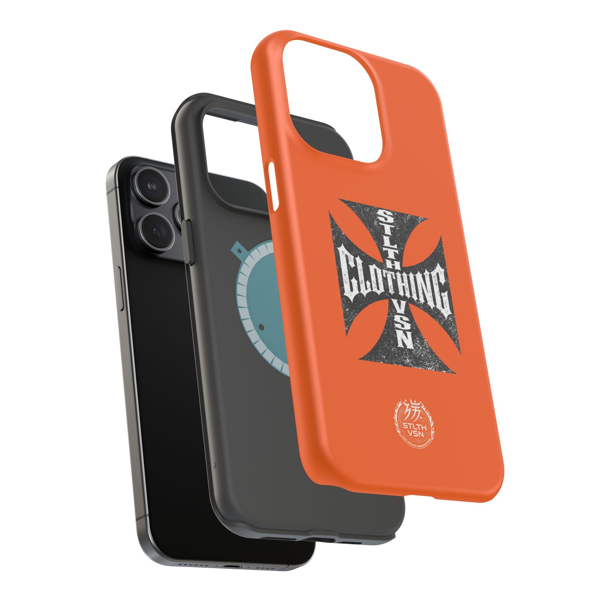 Phone Case — Orange Magnetic Impact-Resistant Case with Bold Cross Logo
