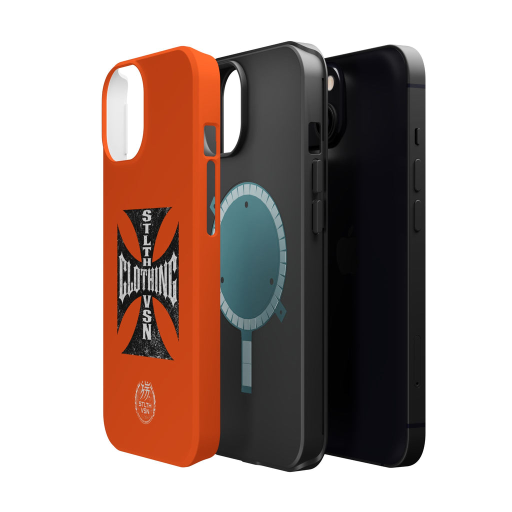 Phone Case — Orange Magnetic Impact-Resistant Case with Bold Cross Logo