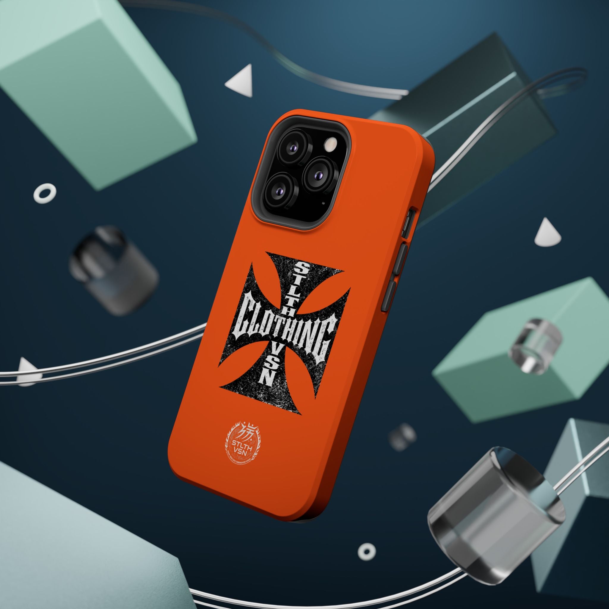 Phone Case — Orange Magnetic Impact-Resistant Case with Bold Cross Logo