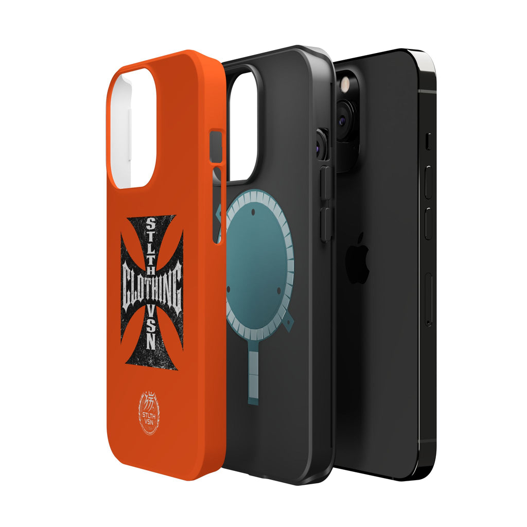 Phone Case — Orange Magnetic Impact-Resistant Case with Bold Cross Logo