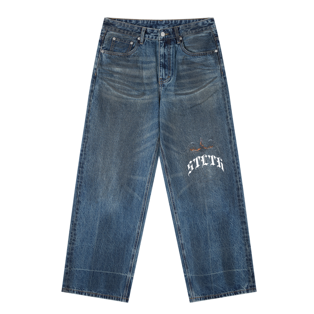 Vintage Wash Baggy Denim Jeans