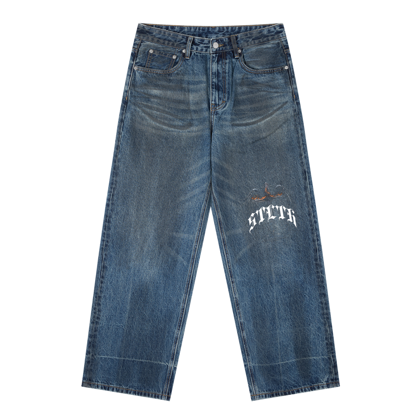 Vintage Wash Baggy Denim Jeans