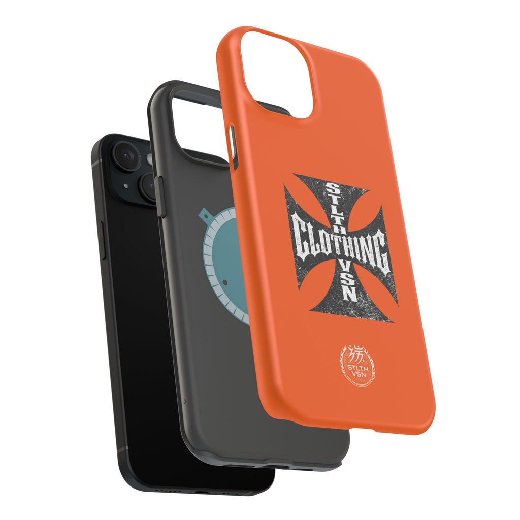 Phone Case — Orange Magnetic Impact-Resistant Case with Bold Cross Logo