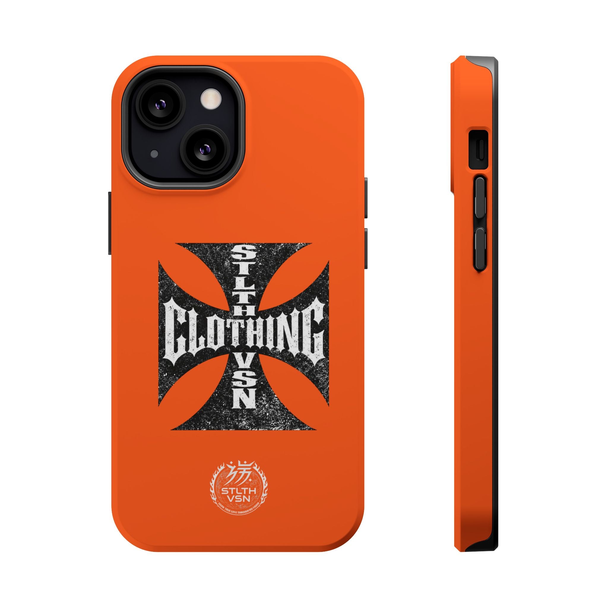 Phone Case — Orange Magnetic Impact-Resistant Case with Bold Cross Logo