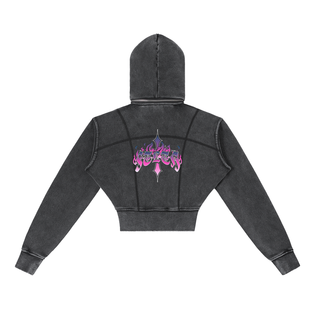 Vintage Washed Cropped Fleece Hoodie