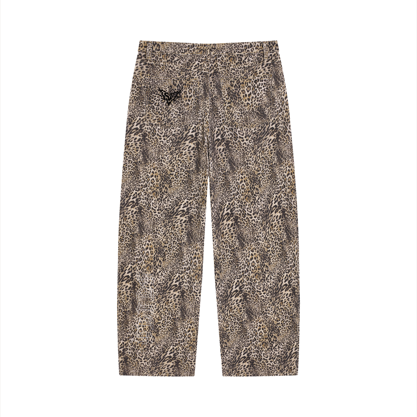 Unisex Vintage Wash Leopard Wide Leg Jeans
