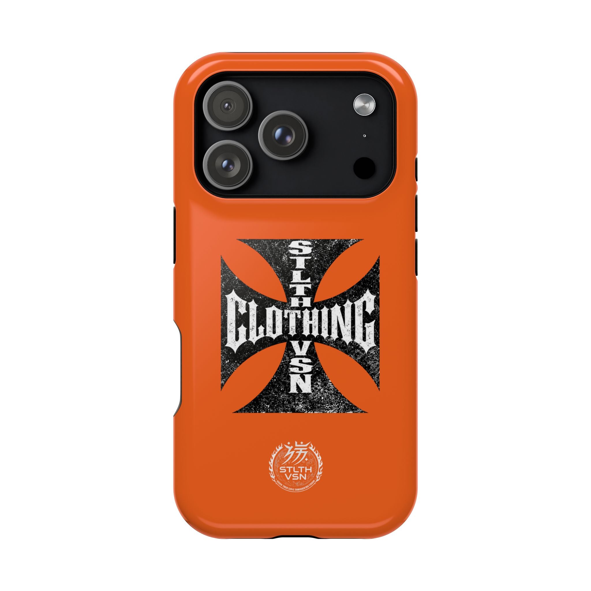 Phone Case — Orange Magnetic Impact-Resistant Case with Bold Cross Logo