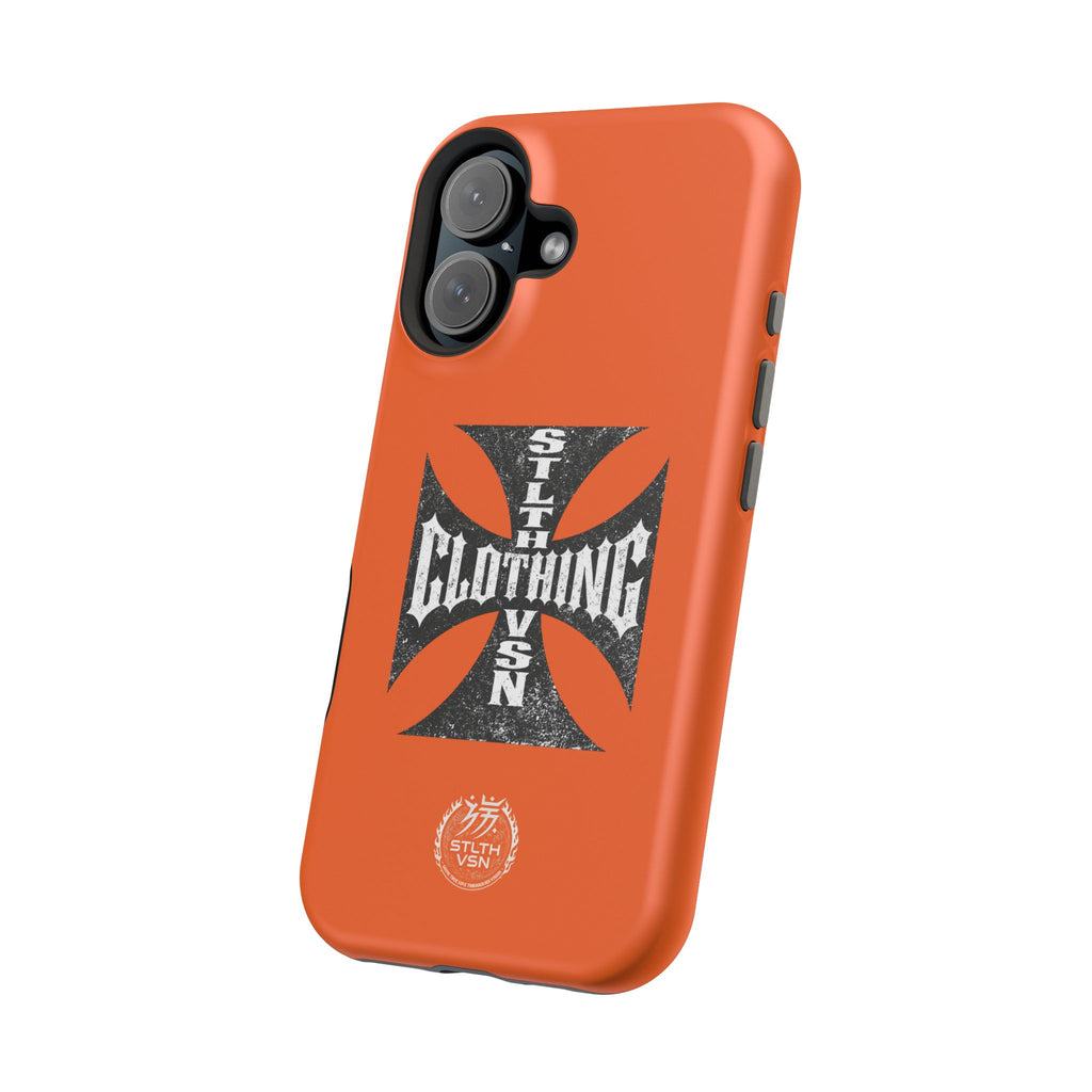 Phone Case — Orange Magnetic Impact-Resistant Case with Bold Cross Logo