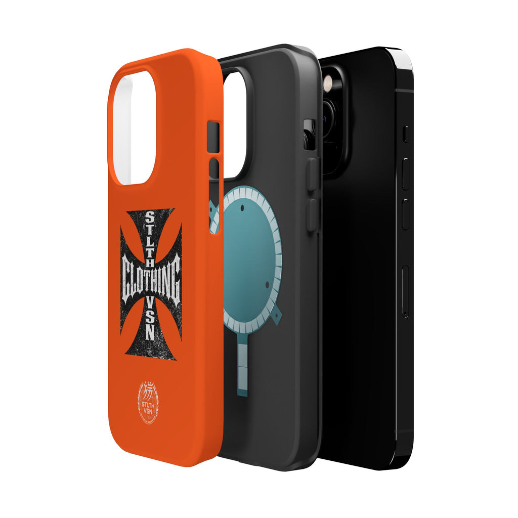 Phone Case — Orange Magnetic Impact-Resistant Case with Bold Cross Logo