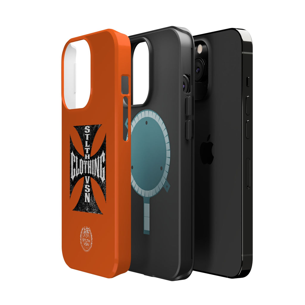 Phone Case — Orange Magnetic Impact-Resistant Case with Bold Cross Logo