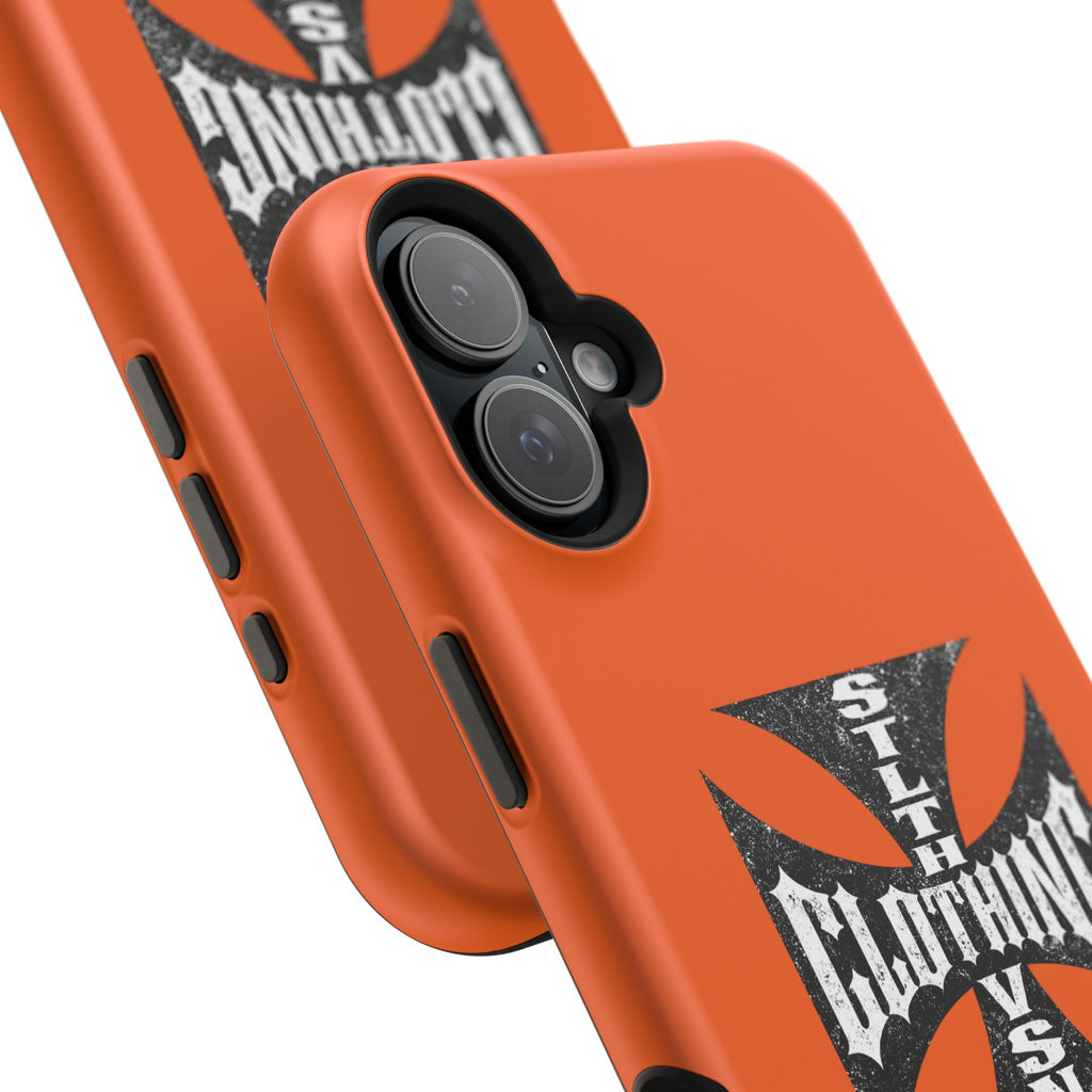 Phone Case — Orange Magnetic Impact-Resistant Case with Bold Cross Logo