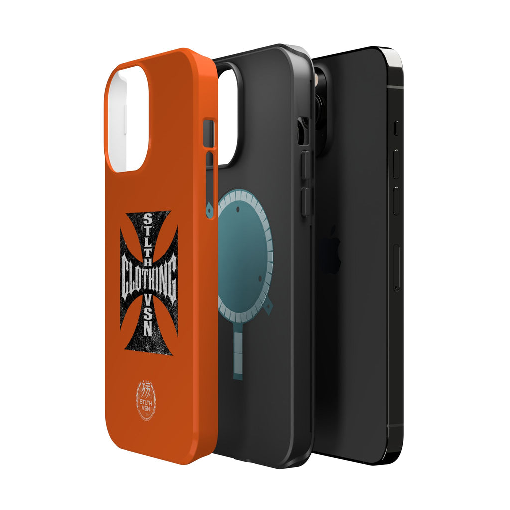Phone Case — Orange Magnetic Impact-Resistant Case with Bold Cross Logo