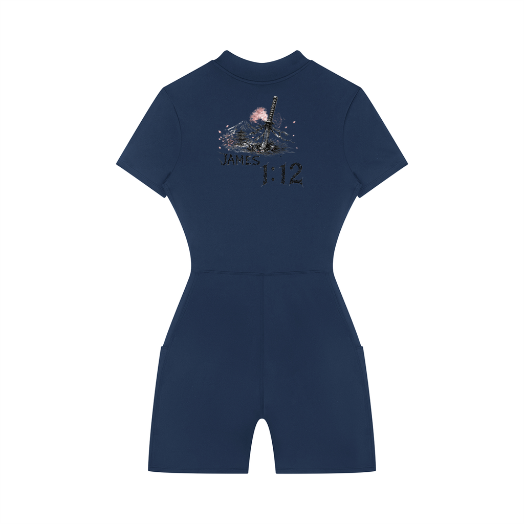 Women's Quarter-Zip Short Sleeve Romper