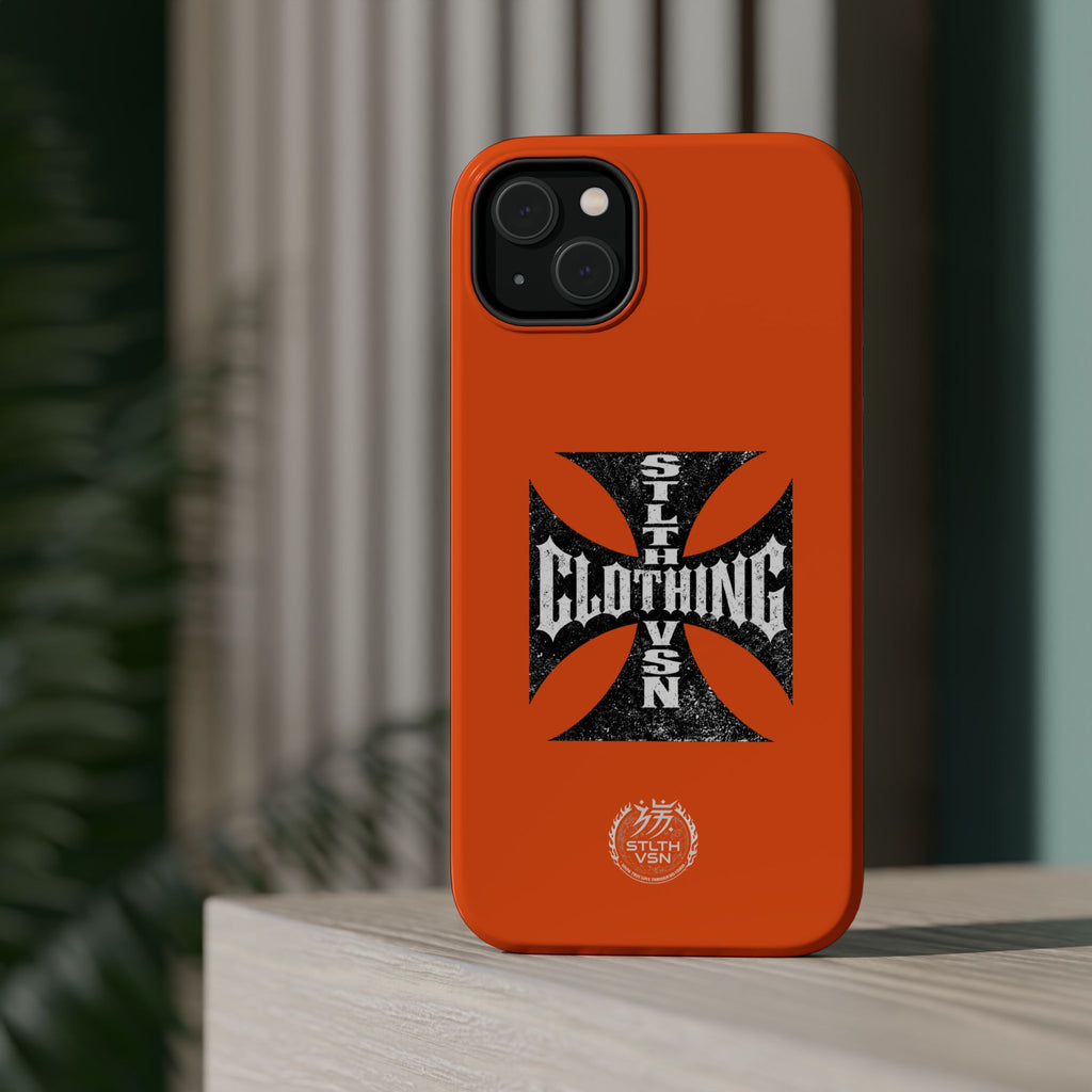 Phone Case — Orange Magnetic Impact-Resistant Case with Bold Cross Logo