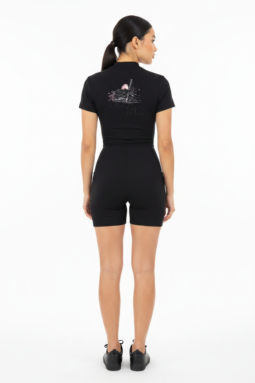 Women's Quarter-Zip Short Sleeve Romper
