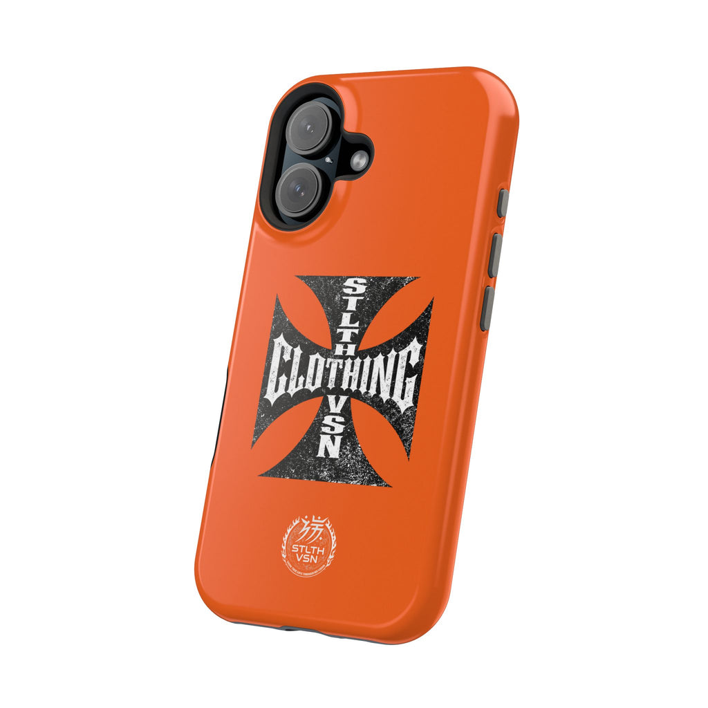Phone Case — Orange Magnetic Impact-Resistant Case with Bold Cross Logo