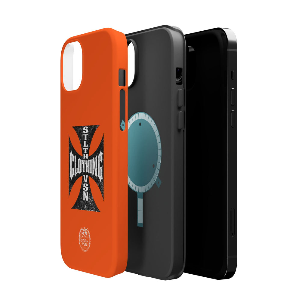 Phone Case — Orange Magnetic Impact-Resistant Case with Bold Cross Logo