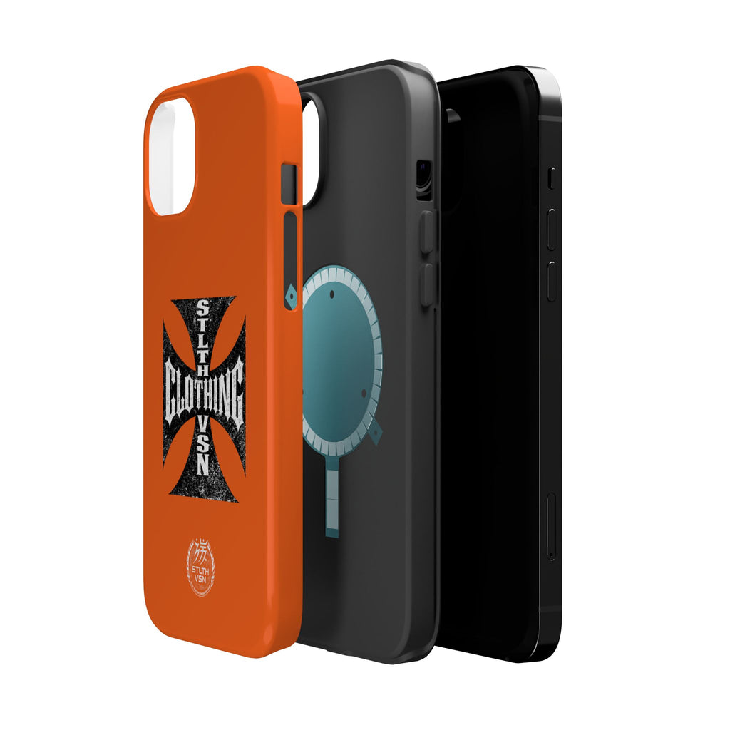Phone Case — Orange Magnetic Impact-Resistant Case with Bold Cross Logo