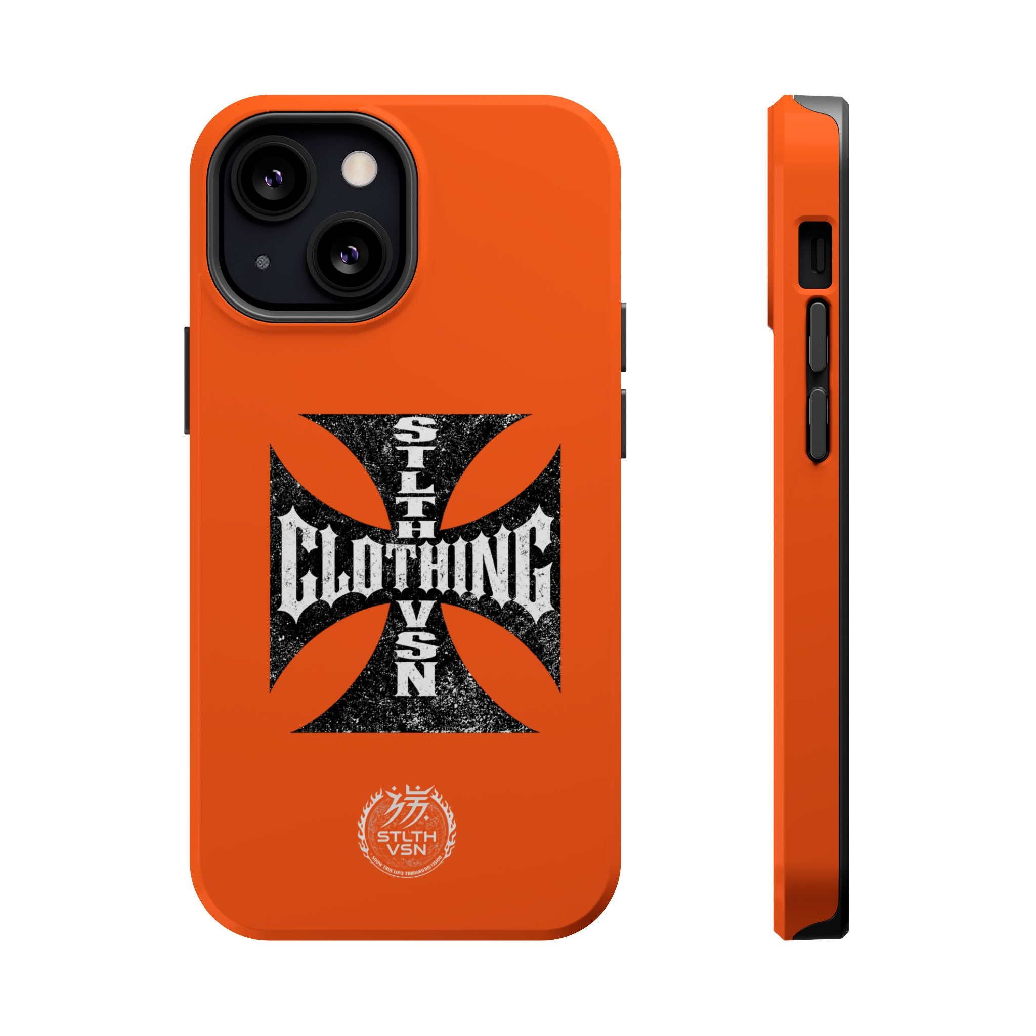 Phone Case — Orange Magnetic Impact-Resistant Case with Bold Cross Logo