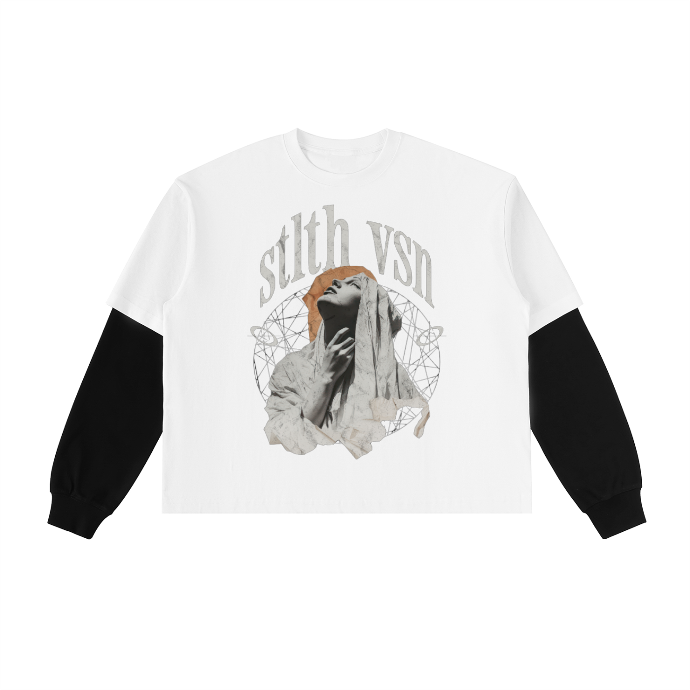 Layered Contrast Sleeve Cotton T-Shirt