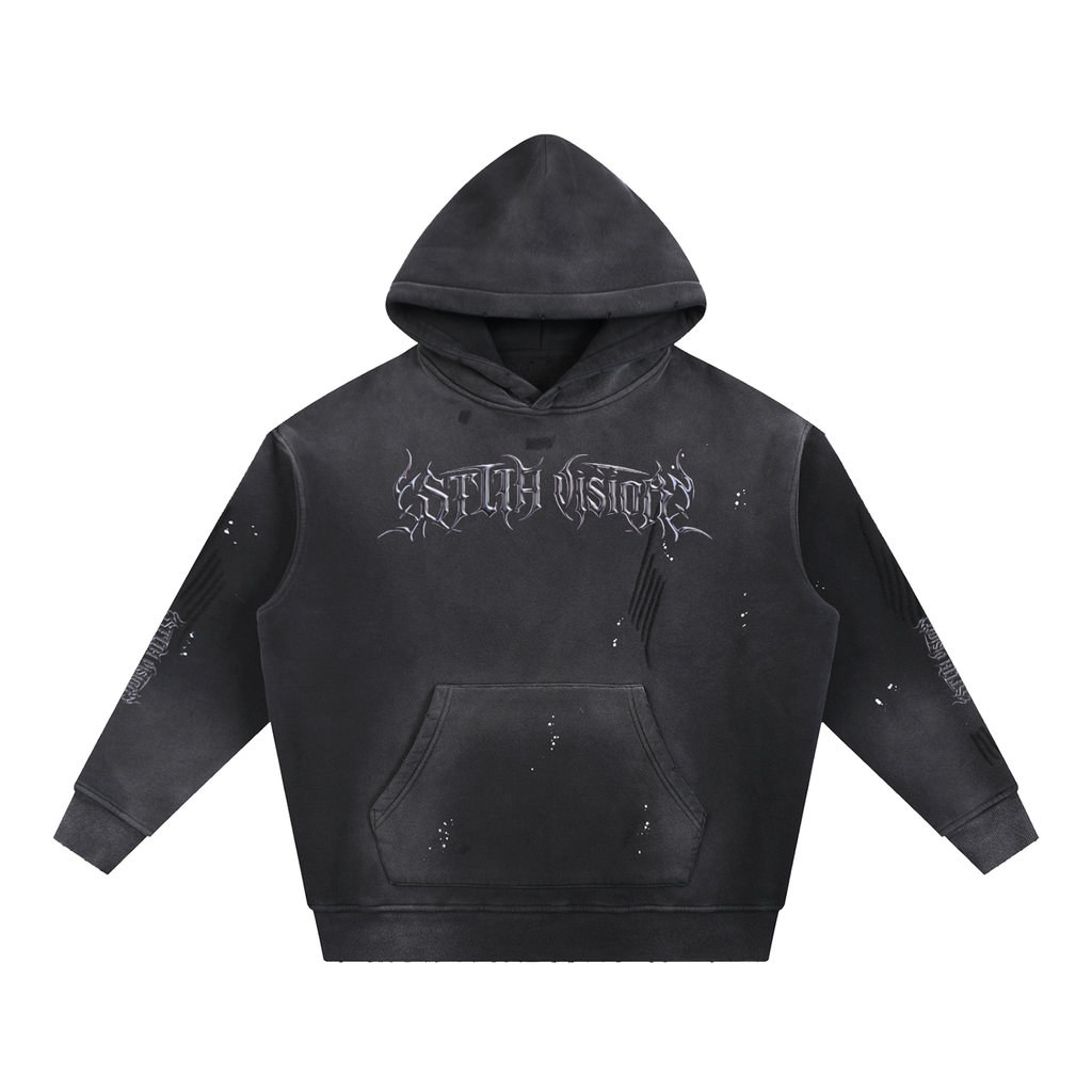 Vintage Washed Frayed Fleece Hoodie