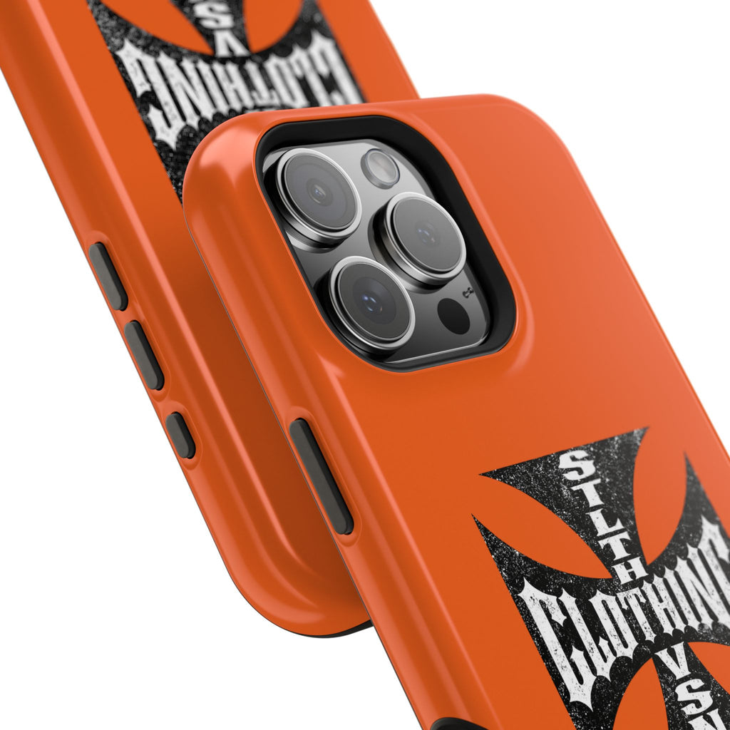 Phone Case — Orange Magnetic Impact-Resistant Case with Bold Cross Logo