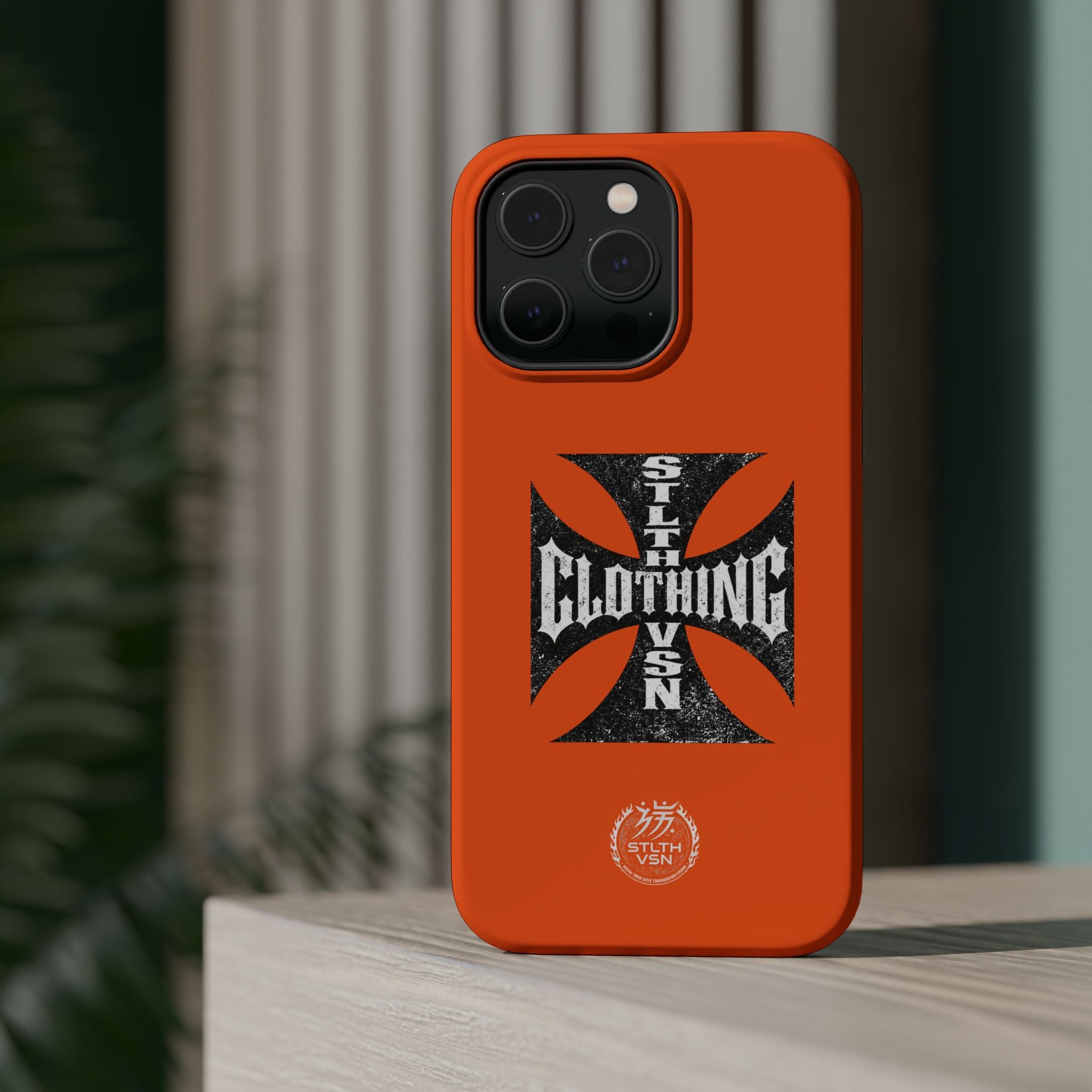 Phone Case — Orange Magnetic Impact-Resistant Case with Bold Cross Logo