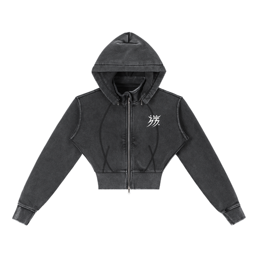 Vintage Washed Cropped Fleece Hoodie