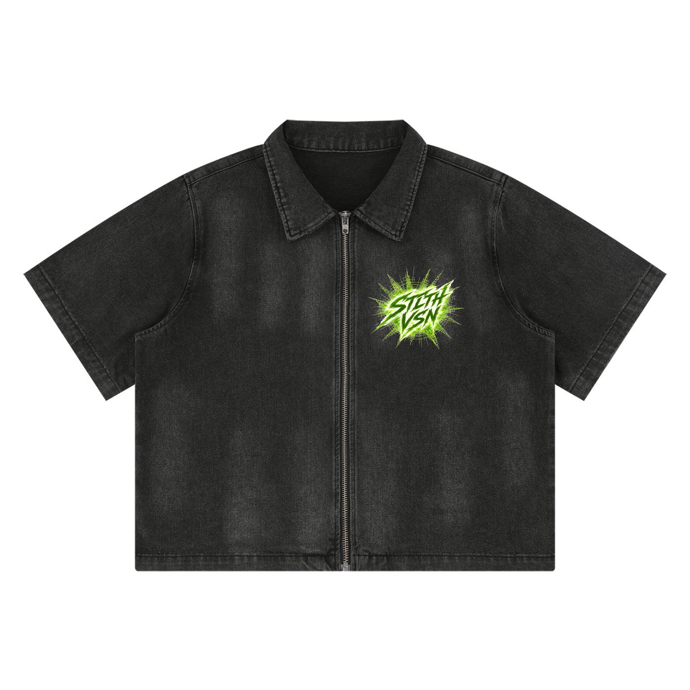 Unisex Vintage Washed Full-Zip Denim Shirt