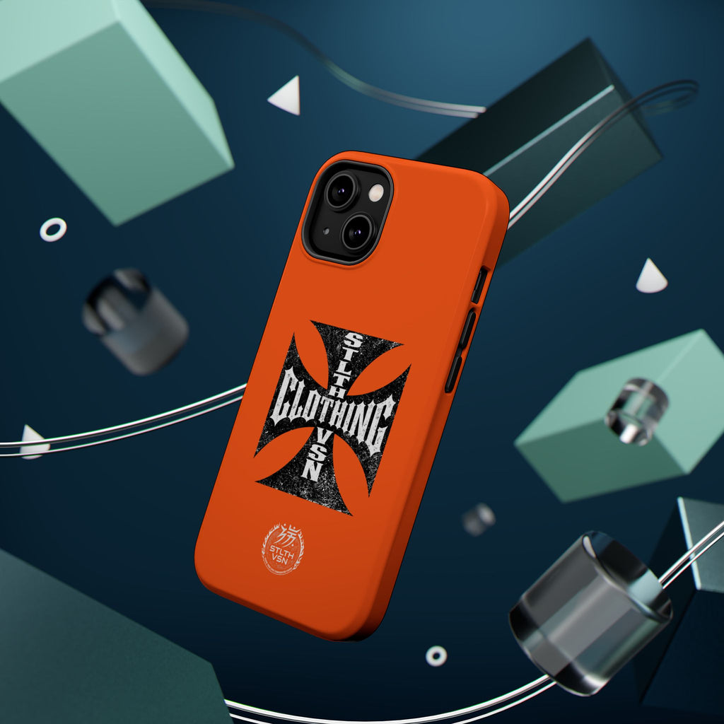 Phone Case — Orange Magnetic Impact-Resistant Case with Bold Cross Logo